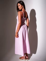 South Beach Striped Dipped Waist Smocked Midi Dress - Larawan 2 ng 4