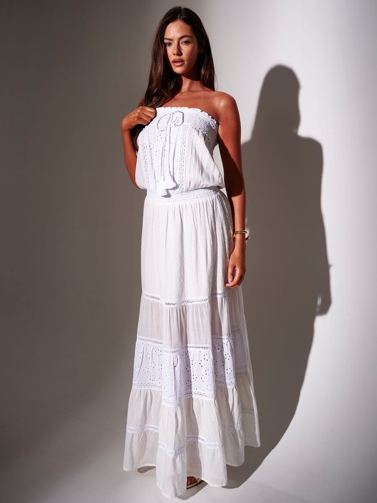 South Beach White Bandeau Broderie Detail Maxi Dress - Image 1 of 4