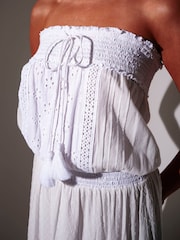 South Beach White Bandeau Broderie Detail Maxi Dress - Image 3 of 4