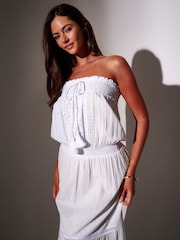 South Beach White Bandeau Broderie Detail Maxi Dress - Image 4 of 4