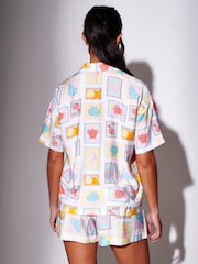 South Beach White Postcard Printed Tie Front Boxy Beach Shirt - Image 2 of 5