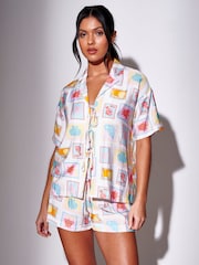 South Beach White Postcard Printed Tie Front Boxy Beach Shirt - Image 4 of 5