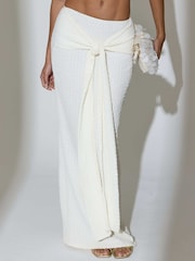 South Beach Cream Textured Sash Tie Maxi Skirt - Image 5 of 6