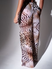 South Beach Animal Leopard Lettuce Edge Straight Leg Sheer Beach Trousers - Image 2 of 7