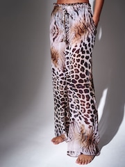 South Beach Animal Leopard Lettuce Edge Straight Leg Sheer Beach Trousers - Image 4 of 7