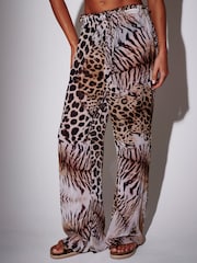 South Beach Animal Leopard Lettuce Edge Straight Leg Sheer Beach Trousers - Image 5 of 7