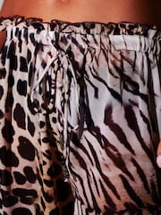 South Beach Animal Leopard Lettuce Edge Straight Leg Sheer Beach Trousers - Image 6 of 7