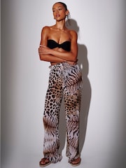South Beach Animal Leopard Lettuce Edge Straight Leg Sheer Beach Trousers - Image 7 of 7