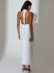 South Beach White Ruched Halter Neck Bubble Texture Maxi Dress - Image 2 of 6