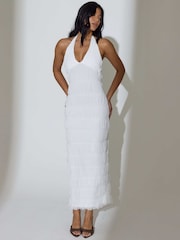 South Beach White Ruched Halter Neck Bubble Texture Maxi Dress - Image 6 of 6