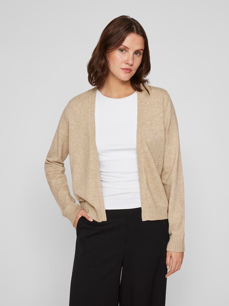 VILA Natural Long Sleeve Cropped Lightweight Cardigan - Image 1 of 6