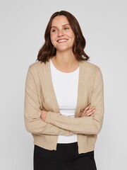VILA Natural Long Sleeve Cropped Lightweight Cardigan - Image 3 of 6