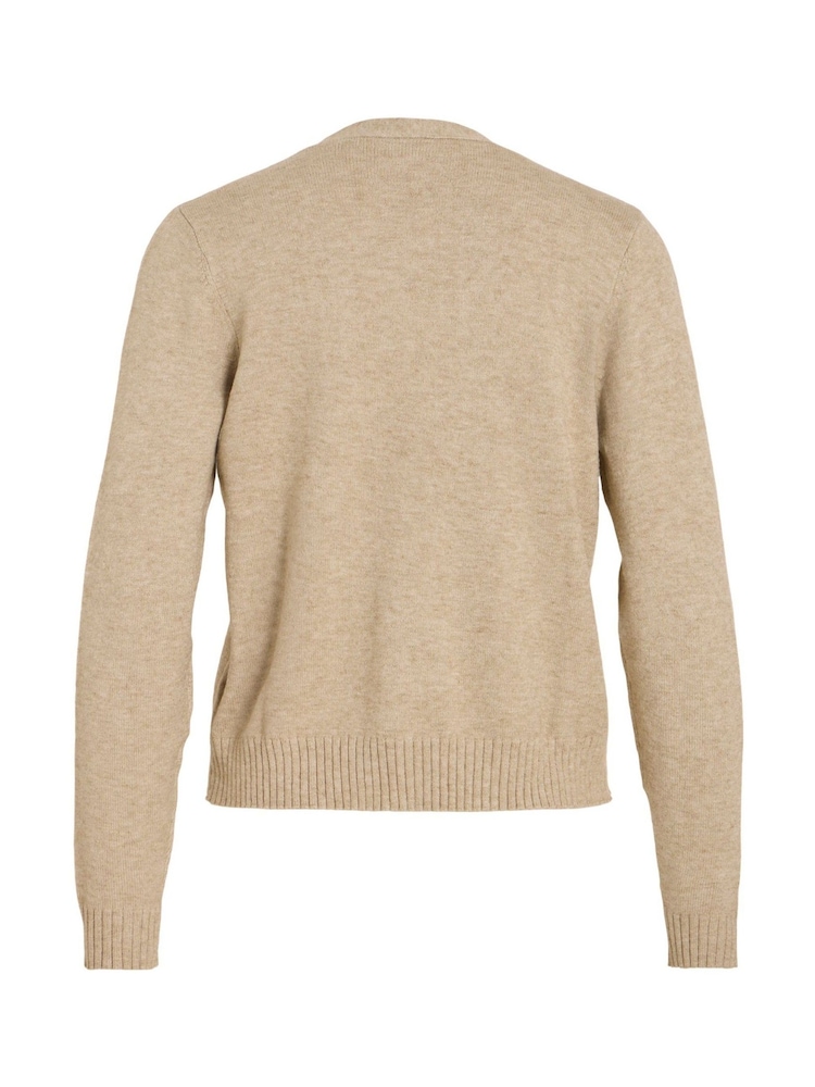 VILA Natural Long Sleeve Cropped Lightweight Cardigan - Image 6 of 6