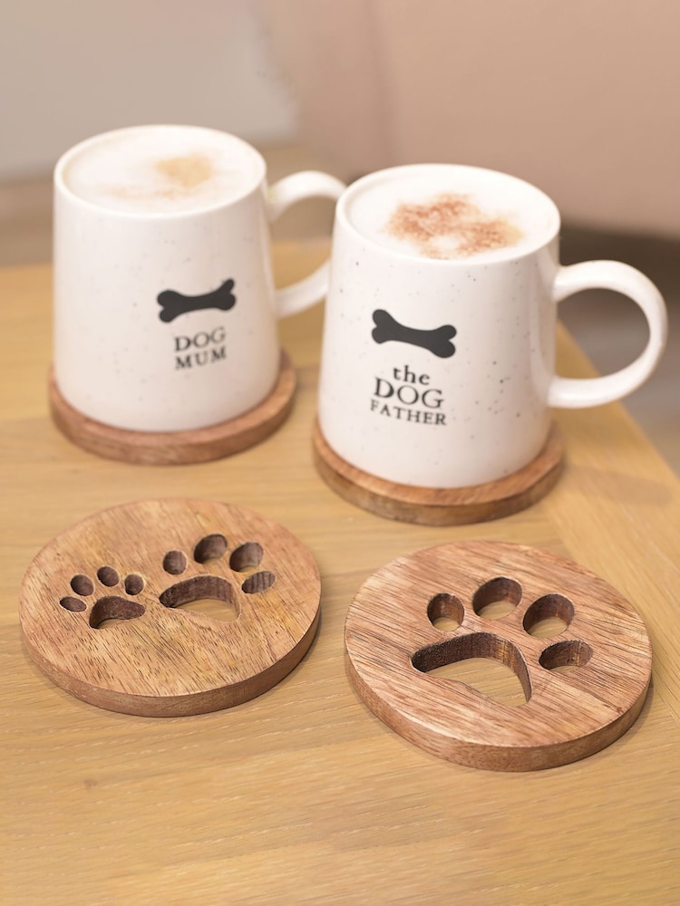 Widdop Set of 4 Brown Paw Prints Mango Wood Coasters - Image 1 of 5 Widdop Set of 4 Brown Paw Prints Mango Wood Coasters - Image 1 of 5