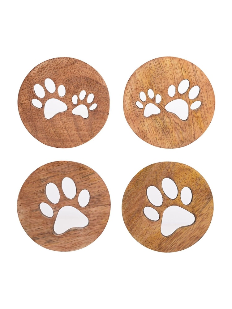 Widdop Set of 4 Brown Paw Prints Mango Wood Coasters - Image 5 of 5 Widdop Set of 4 Brown Paw Prints Mango Wood Coasters - Image 5 of 5