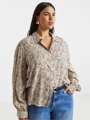 Simply Be Brown Spun Viscose Shirt - Image 1 of 4