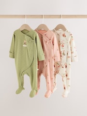 Pink/Green Bunny Wrap Baby Sleepsuits 3 Pack (0mths-3yrs) - Image 1 of 9