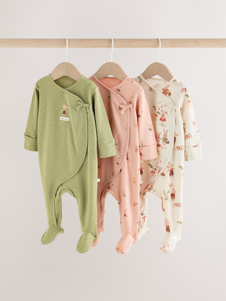 Pink/Green Bunny Wrap Baby Sleepsuits 3 Pack (0mths-3yrs) - Image 1 of 9 Pink/Green Bunny Wrap Baby Sleepsuits 3 Pack (0mths-3yrs) - Image 1 of 9