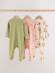 Pink/Green Bunny Wrap Baby Sleepsuits 3 Pack (0mths-3yrs) - Image 6 of 9