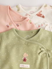 Pink/Green Bunny Wrap Baby Sleepsuits 3 Pack (0mths-3yrs) - Image 7 of 9