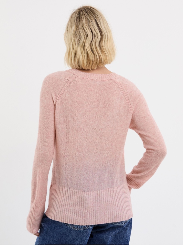 JD Williams Pink Sheer V-Neck Jumper - Image 2 of 4