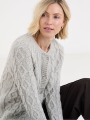 JD Williams Grey Cable Crew Neck Bomber Jacket - Image 2 of 4