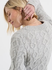 JD Williams Grey Cable Crew Neck Bomber Jacket - Image 3 of 4