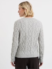 JD Williams Grey Cable Crew Neck Bomber Jacket - Image 4 of 4