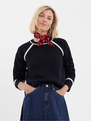 JD Williams Blue Contrast Crew Neck Knitted Jumper - Image 1 of 4