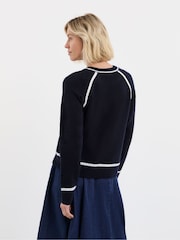 JD Williams Blue Contrast Crew Neck Knitted Jumper - Image 2 of 4