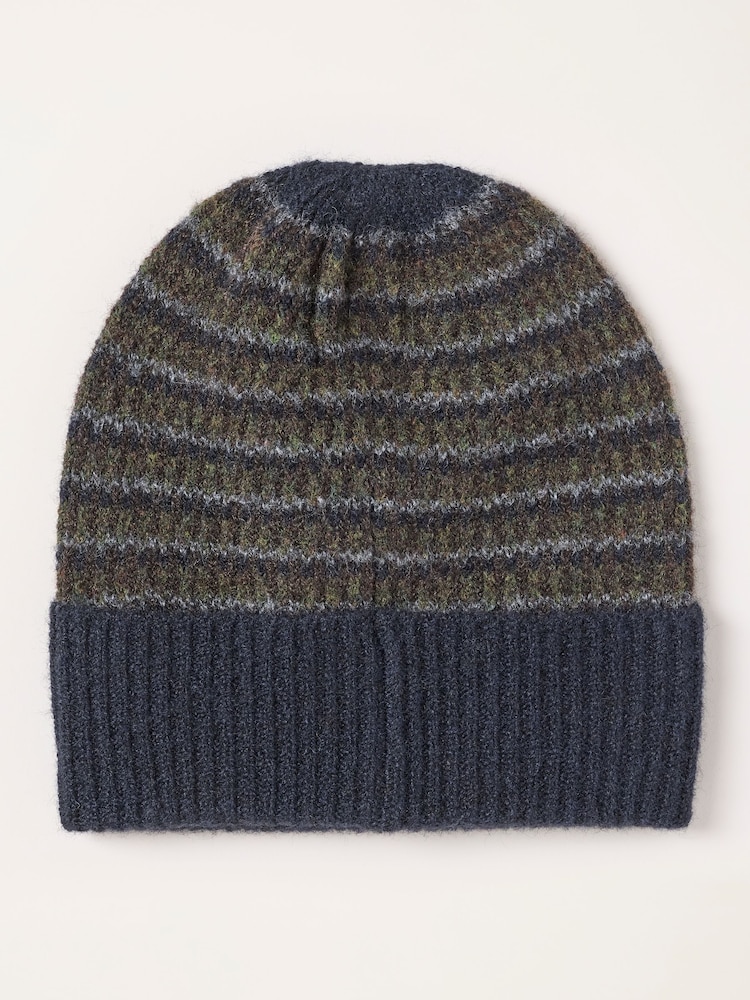FatFace Leo Navy Stripe Beanie - Image 2 of 3 FatFace Leo Navy Stripe Beanie - Image 2 of 3