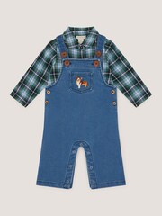 Monsoon Blue Baby Digby Denim Dungaree & Shirt Set - Image 1 of 3