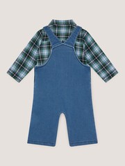 Monsoon Blue Baby Digby Denim Dungaree & Shirt Set - Image 2 of 3