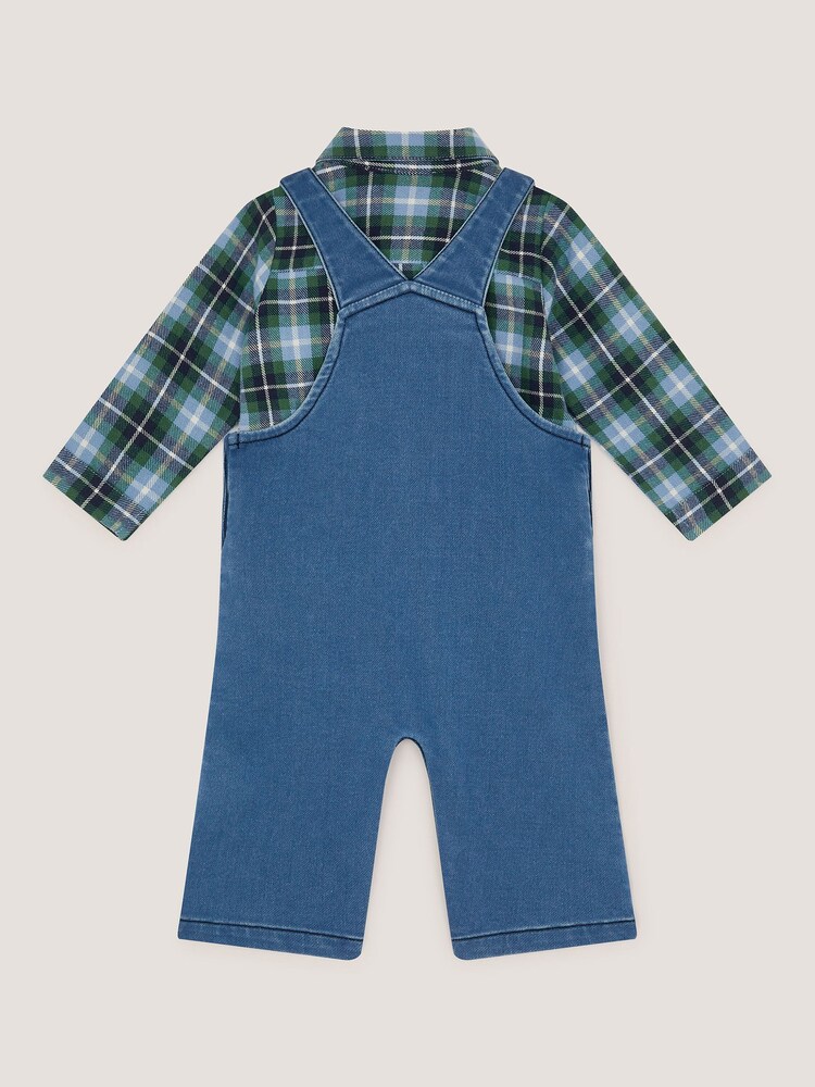 Monsoon Blue Baby Digby Denim Dungaree & Shirt Set - Image 2 of 3