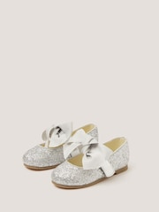 Monsoon Silver Glitter Bow Mary Jane Ballet Flats - Image 2 of 3