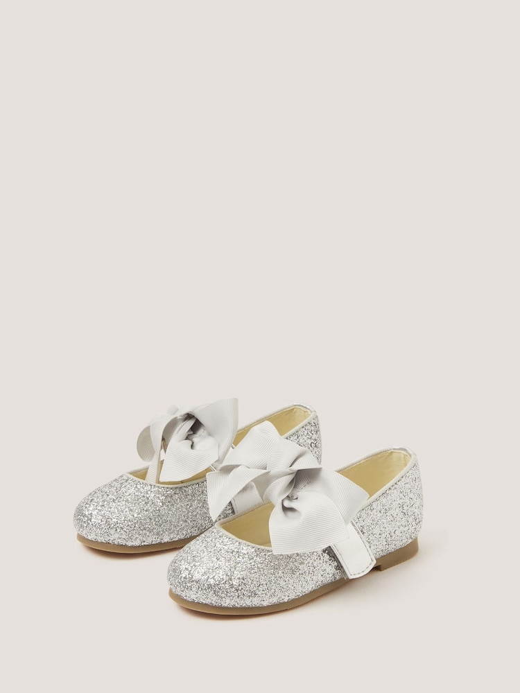 Monsoon Silver Glitter Bow Mary Jane Ballet Flats - Image 2 of 3
