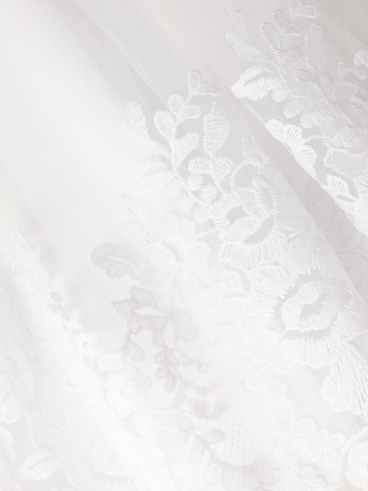 Monsoon White Communion Puff Sleeve Floral Hem Dress - Image 4 of 4