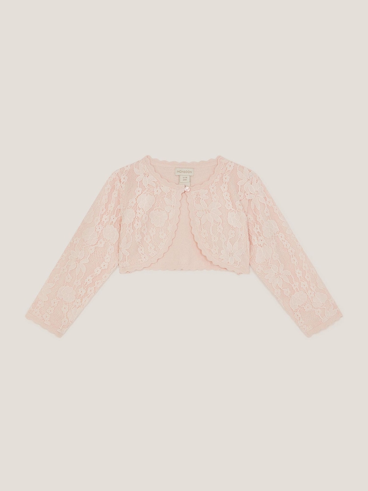 Monsoon Pink Baby Emilia Lace Scallop Cardigan - Image 1 of 3