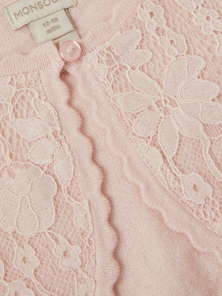 Monsoon Pink Baby Emilia Lace Scallop Cardigan - Image 3 of 3