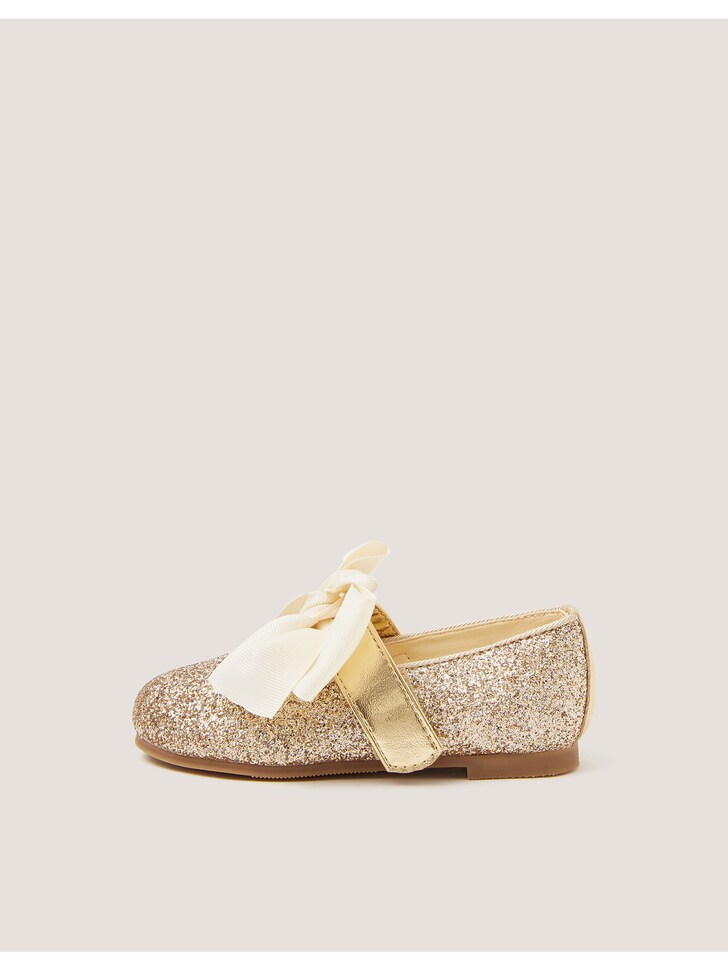 Monsoon Gold Glitter Bow Mary Jane Ballet Flats