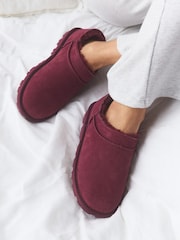 Burgundy Red Suede Mini Boot Slippers - Image 1 of 9