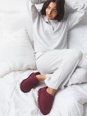 Burgundy Red Suede Mini Boot Slippers - Image 2 of 9