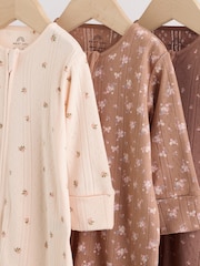 Brown Ditsy Floral 3 Pack Two Way Zip Baby Sleepsuit (0-3yrs) - Image 10 of 16
