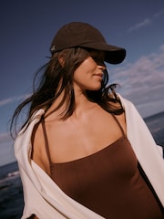 self. Chocolate Brown Textured Strap Swimsuit - Image 4 of 9