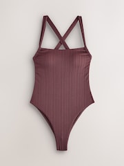 self. Chocolate Brown Textured Strap Swimsuit - Image 7 of 9