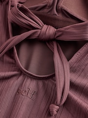 self. Chocolate Brown Textured Strap Swimsuit - Image 9 of 9
