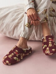 Burgundy Red Dogs Plush Mule Printed Slippers - Image 2 of 9