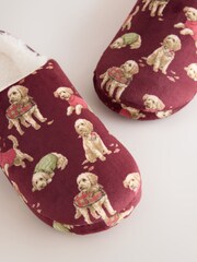 Burgundy Red Dogs Plush Mule Printed Slippers - Image 8 of 9