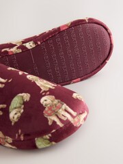 Burgundy Red Dogs Plush Mule Printed Slippers - Image 9 of 9