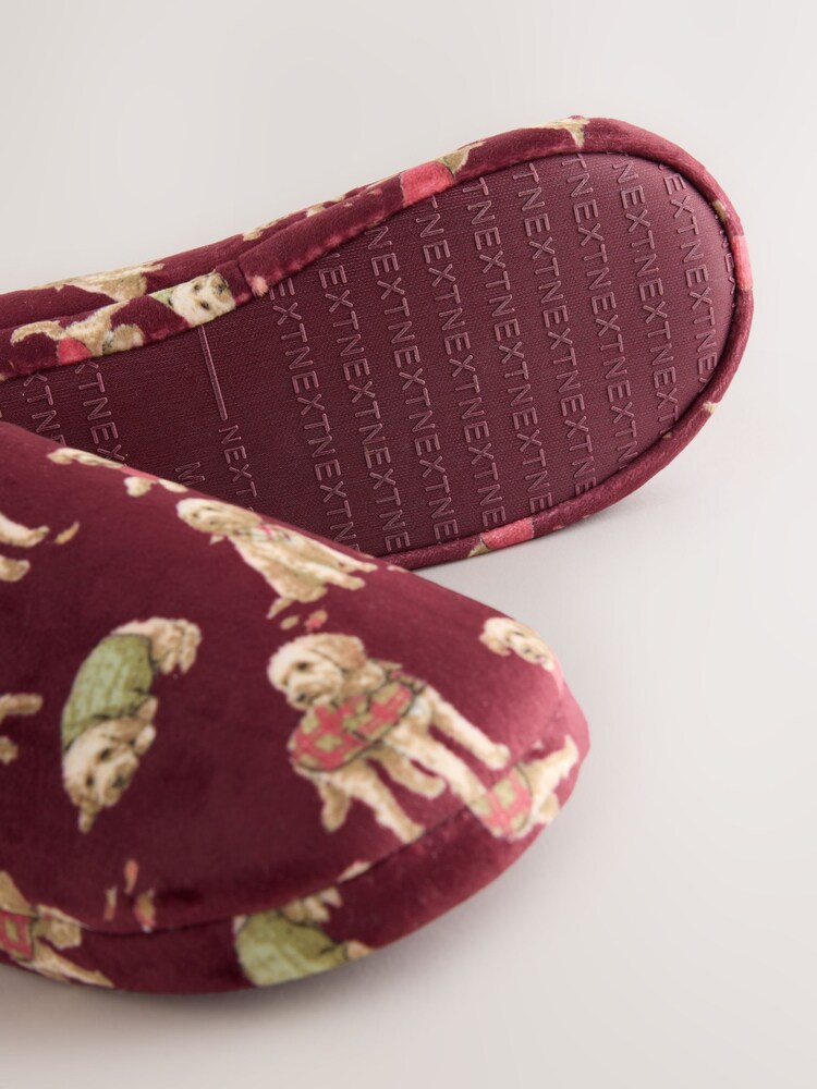 Burgundy Red Dogs Plush Mule Printed Slippers - Image 9 of 9